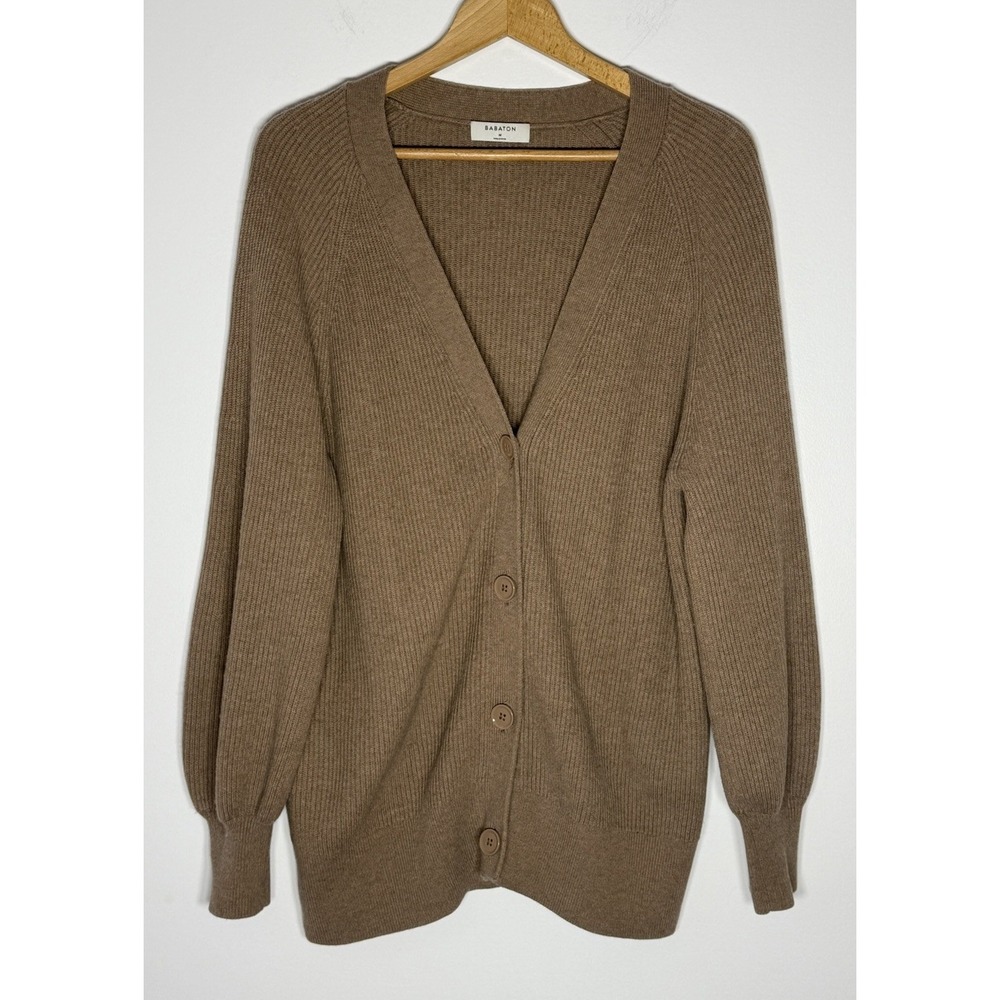 Aritzia Babaton Bespoke Sweater Wool& Linen Blend V-Neck Cardigan Neutral Medium